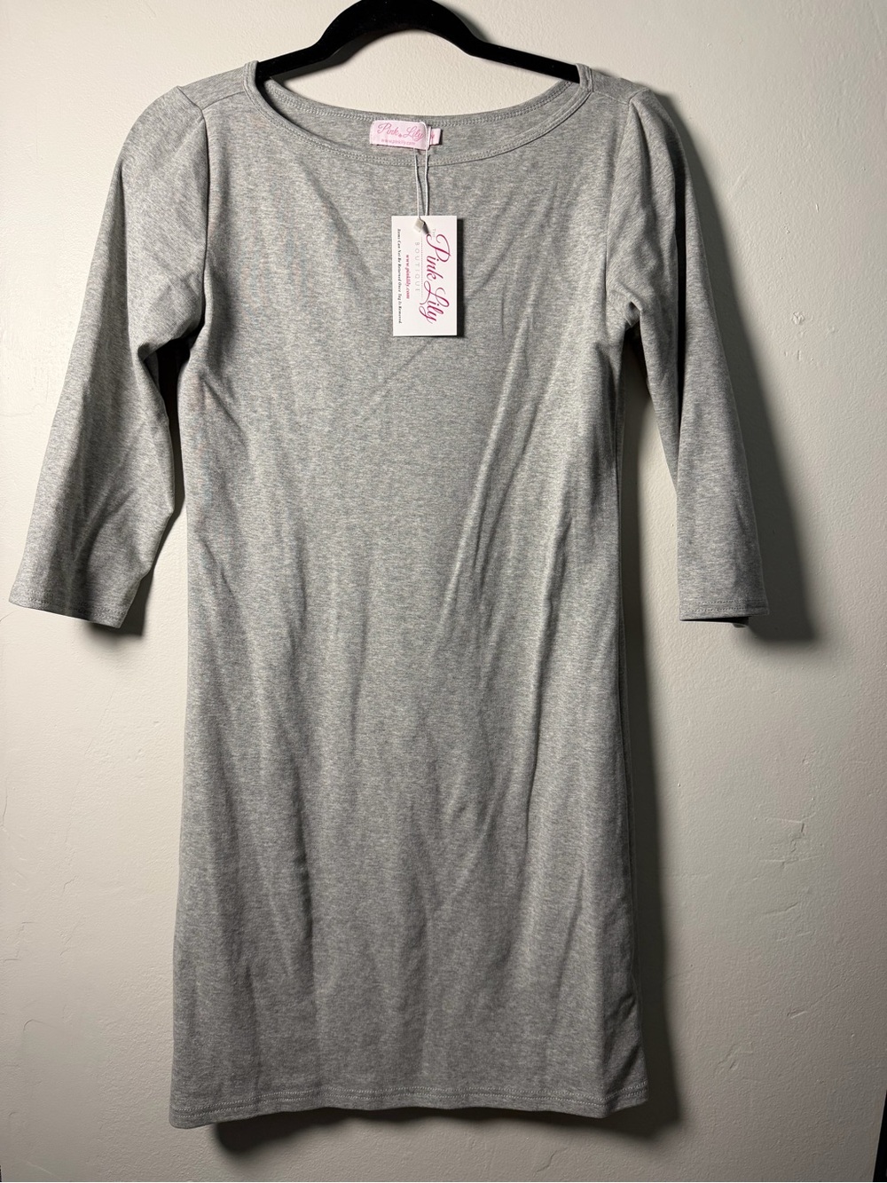 Pink Lily Light Gray 3/4 Sleeve Midi Jersey Dress